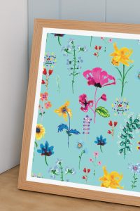 ⁦פרינט- Flowers in turquoise⁩ – תמונה ⁦2⁩