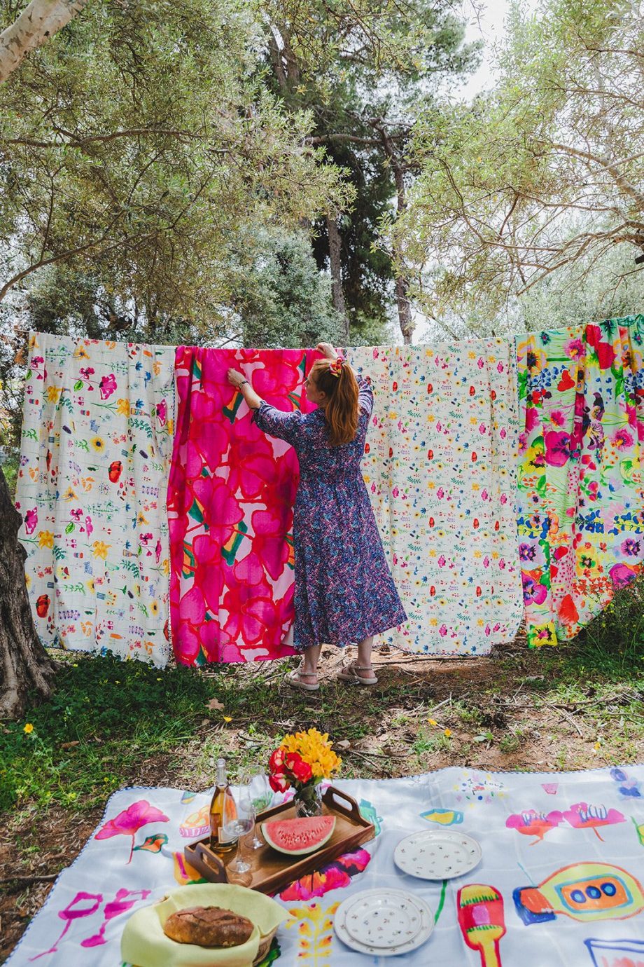 ⁦Big pink flowers Tablecloth⁩ – תמונה ⁦3⁩