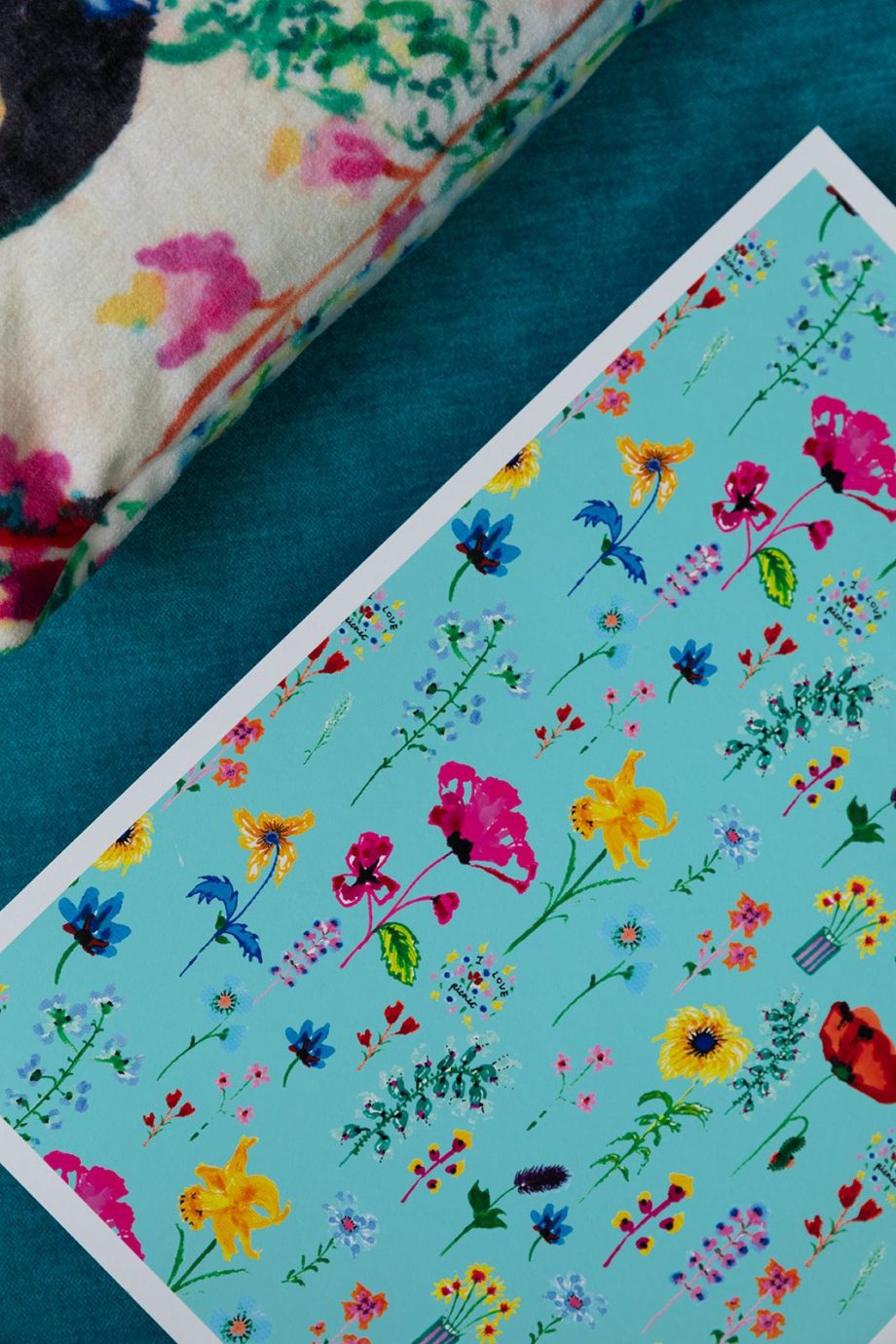 ⁦פרינט- Flowers in turquoise small⁩ – תמונה ⁦2⁩